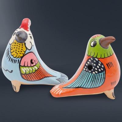 Pair of Hand Painted Clay Bird Whistles