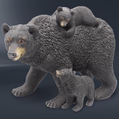 Realistic Black Bear Family Sculpture