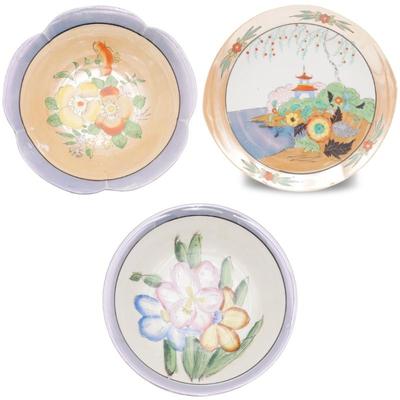 Lot Of Vintage Japanese Lusterware Plate & Two Bowls