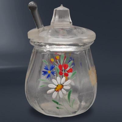 Emesco Hand Painted Floral Glass Jar w/ Lid & Spoon