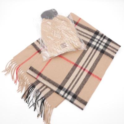 Crochet Beanie & Plaid Wool Scarf Box Set - New
