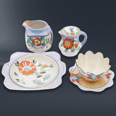 Assorted Hand Painted Floral Lusterware Dishes (Total of 5)