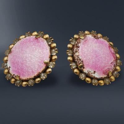 Vintage Pink Metal & Rhinestone Clip-On Earrings