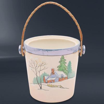 Hand Painted Lusterware Ice Bucket w/Rattan Handle