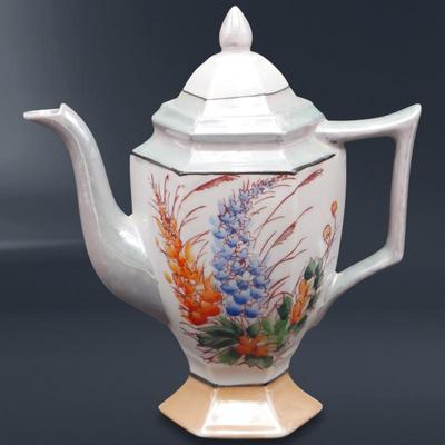 Vintage Japanese Lusterware Porcelain Hand-Painted Teapot