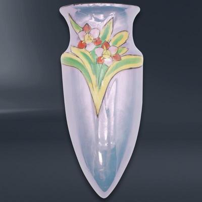Vintage Hand Painted Lusterware Japanese Floral Wall Bud Vase