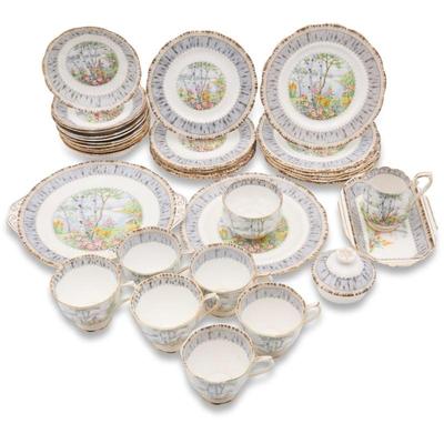 Vintage 33 Piece Royal Albert "Silver Birch" Bone China Set