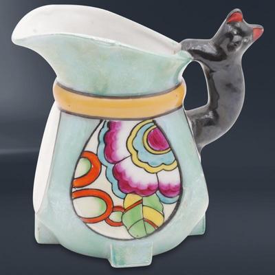 Vintage Goldcastle Chikusa Hand Painted Lusterware Cat Handle Creamer Pitcher
