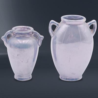 Lot of 2 Miniature Periwinkle Blue Lusterware Vases