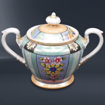 Antique Noritake Lusterware Porcelain Sugar Bowl