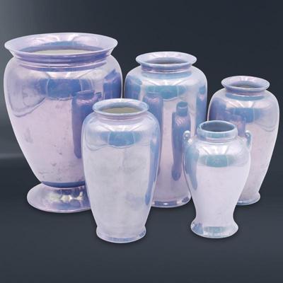 Lot of 5 Assorted Periwinkle Blue Lusterware Vases