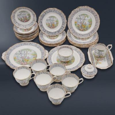 Vintage 33 Piece Royal Albert "Silver Birch" Bone China Set