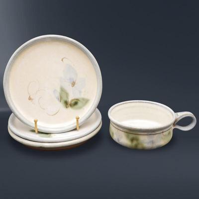 Vintage Earthenware Blue Flower Plate and Cup Set