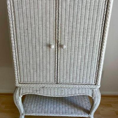 Lot 066-D: White Wicker Entertainment Armoire
