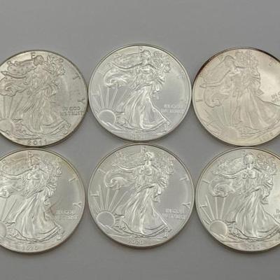 #396 • (6) 1996- 2021 1oz Fine Silver Eagle Dollars
