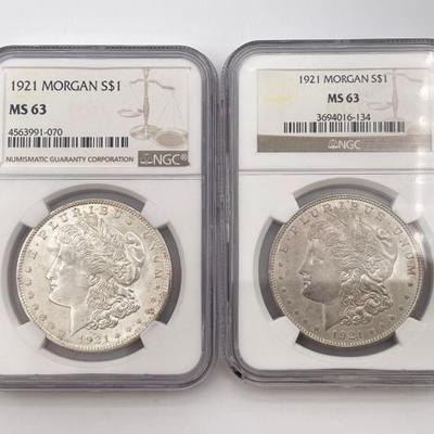 #334 • (2) 1921-P Morgan Silver Dollars
