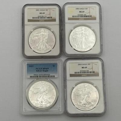 #382 • (4) 2001-2003 1oz Fine Silver Eagle Dollars

