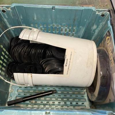 #6224 • Tote of Metal Discs &amp; Metal Cutting Band Saw Blade
