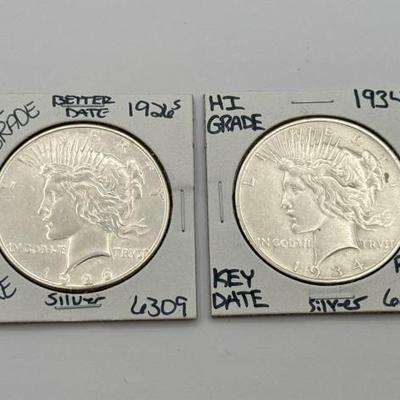 #368 • (2) 1926-S & 1934-D Silver Peace Dollars
