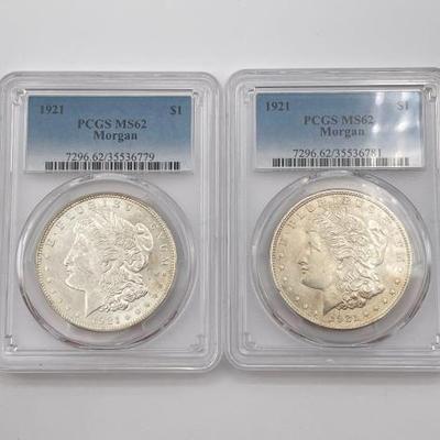 #340 • (2) 1921-P Morgan Silver Dollars
