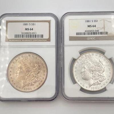 #315 • (2) 1881-S Morgan Silver Dollars
