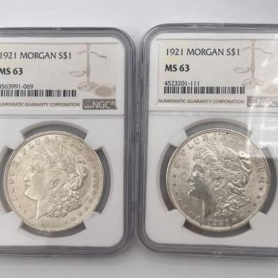 #336 • (2) 1921-P Morgan Silver Dollars
