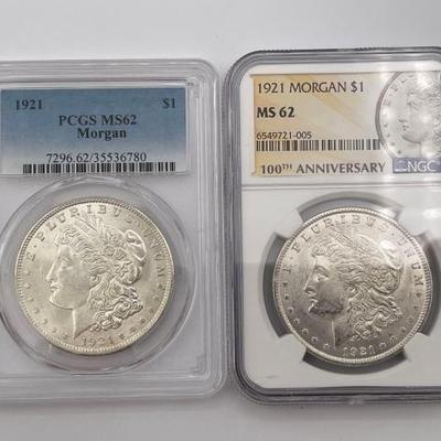 #338 • (2) 1921-P Morgan Silver Dollars
