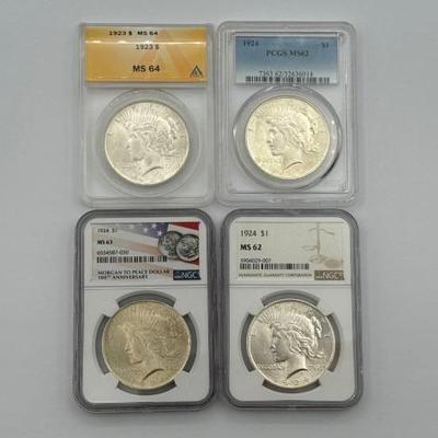 #364 • (4) 1923-1924 Silver Peace Dollars
