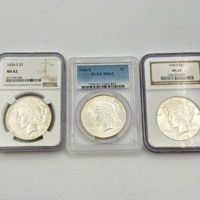 #366 • (3) 1926-S Silver Peace Dollars
