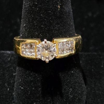 1/2 Carat Center Diamond Ring with Diamonds in 18k Yellow Gold