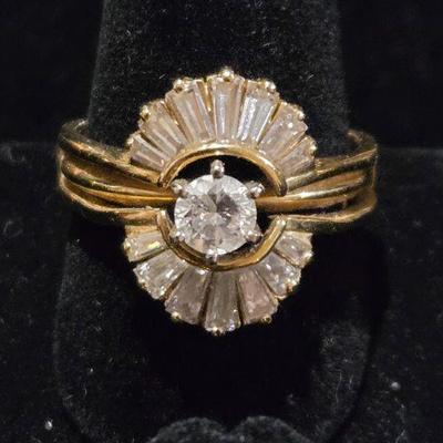 1/2 Carat Center Diamond Ring Set with over 1+ Carats Diamond Enhancer in 14k Yellow Gold 