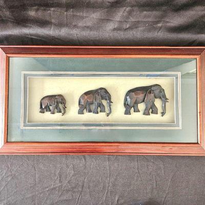Framed Shadow Box Wall Art - 2D Elephants Walking - 24" x 13"