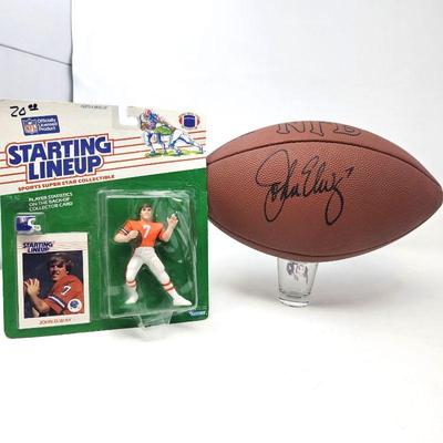  John Elway Autographed Football plus Starting Line-up Elway
