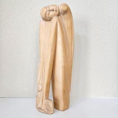 Lot #16 - Emotive and Serene Japanese Hand Carved Wood 12" Tall Statue Figurine