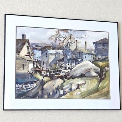 Framed Watercolor Art in Muted Tones, by Unknown Artist - 37" x 28"