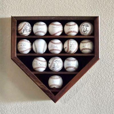 Lot #93 - Wooden Baseball Diamond Display Case Filled with Autographed Rockies Baseballs including Charlie Monfort