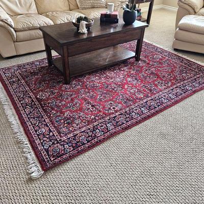  Large Red Area Rug w/ Fringe - 100% Worsted Wool 5'7" x 8'7" Including Fringe- Made in Belgium