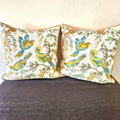 Decorative Bird-Themed Pillow Set - 2 Colorful Embroidered Cushions