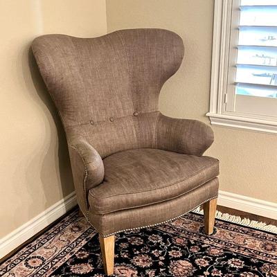 Schnadig Tan/Brown Wingback Accent Chair in Neutral Woven Fabric From Larrabee's