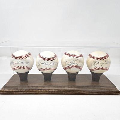 Lot #94 - Display of Four Autographed Baseballs by the "Last Four Triple Crown Winners" Mantle, Williams, Robinson & Yaz