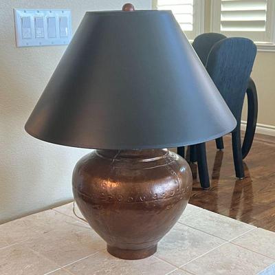 - 26” Round Table Lamp - Hammered Copper with Black Shade
