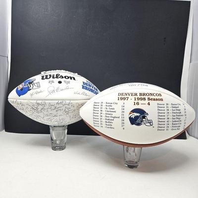 Broncos 1993 Team Signed Football (Printed on) Plus 1998 Superbowl LE Commemorative Football 1566/1998