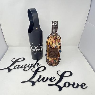  Metal Wine Cork Holder, Decorative "Laugh, Live, Love" Wall Art