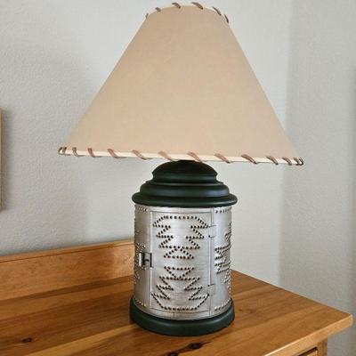 Pierced Tin Table Lamp with Upper and Lower Lights - Doubles as a Night Light - 23