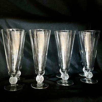 -8 Vintage Footed Pilsner Beer Glasses with Sports Balls- 4 Golf + 4 Basketball