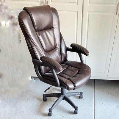 Comfortable Brown Faux Leather Office Chair Featuring Adjustable Height