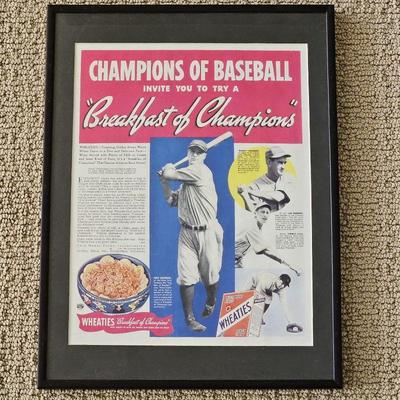 Lot #92 - Old Color Print for a Wheaties Promo "Champions of Baseball" Featuring Lou Gehrig & Others