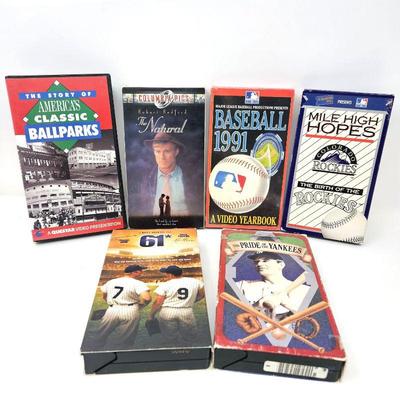Set of Six VHS Baseball Movies and Documentaries - "The Natural" & "Pride of the Yankees" and More!