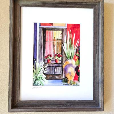 Lot #20 - Framed and Matted Watercolor Print Double Signed by Artist Diana Maderas 19" x 23"