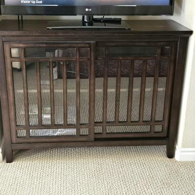 Mahogany Tone Entertainment Cabinet Console with Sliding Glass Front Doors